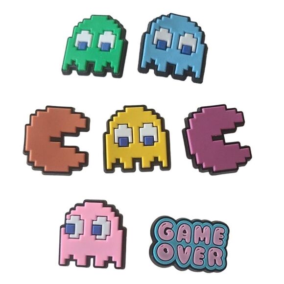 Pac-Man 7-pc Rubber Shoe Charms Game Over Ghost Video Game Arcade 80s Set - Picture 8 of 8